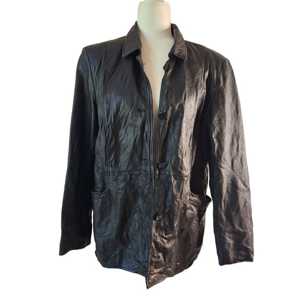 Style & Co Womens Vintage Black Supple Soft Leather Jacket Medium Large - Picture 2 of 5